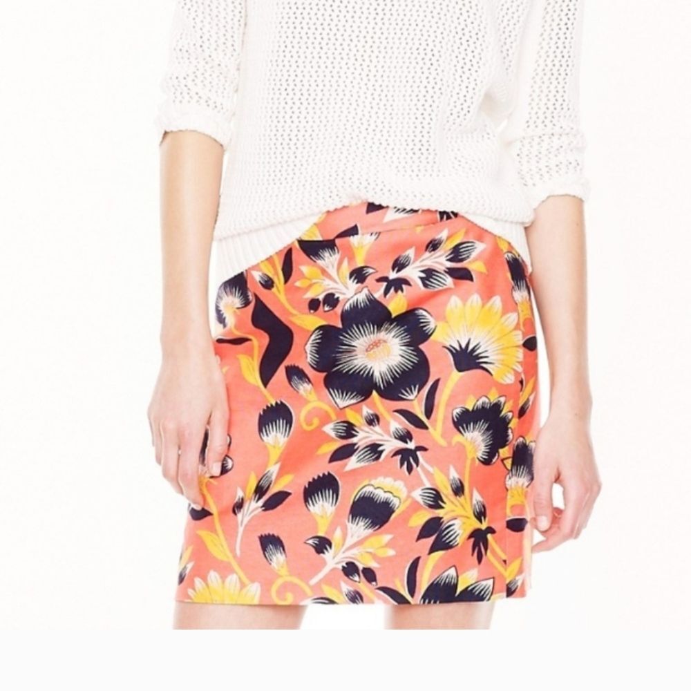 J Crew Linen Blend Hibiscus Floral Skirt